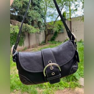 🖤 100% Authentic Vintage/Y2K Coach Soho Buckle Flap Black leather purse #9247
